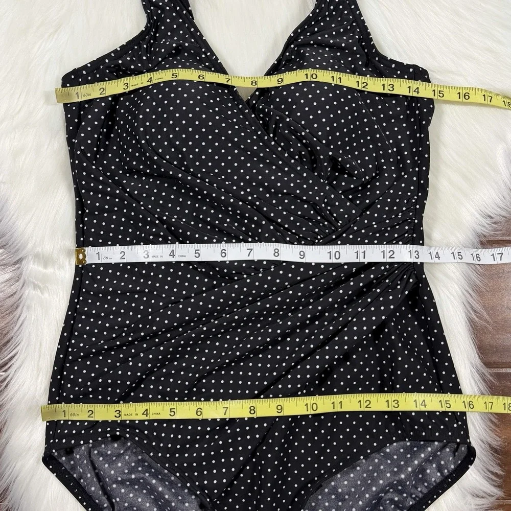 Miraclesuit‎ Size 14 Black Polka Dot Pin Point Oceanus One Piece Swimsuit